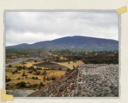 The view from the Pyramid of the Sun with the Pyramid of the Moon in the distance 'The view from the Pyramid of the Sun with the Pyramid of the Moon in the distance
