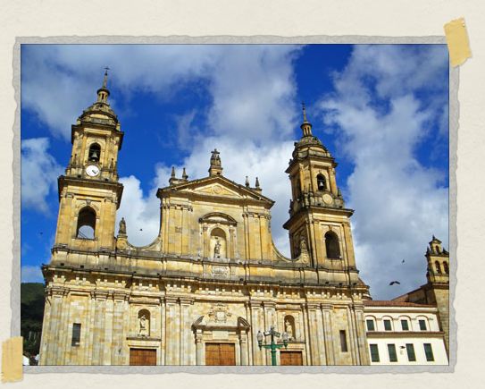 The Catedral Primada, located in Plaza de Bolivar, stands on the site where the first mass may have been celebrated in Bogota and is home to hundreds of pigeons too 'The Catedral Primada, located in Plaza de Bolivar, stands on the site where the first mass may have been celebrated in Bogota and is home to hundreds of pigeons too