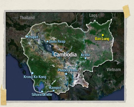 Ban Lung is located in the northeastern corner of Cambodia 'Ban Lung is located in the northeastern corner of Cambodia