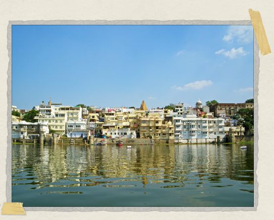 A view of the ghats and the crumbling facades of Udaipur's gorgeous lakeside buildings 'A view of the ghats and the crumbling facades of Udaipur's gorgeous lakeside buildings