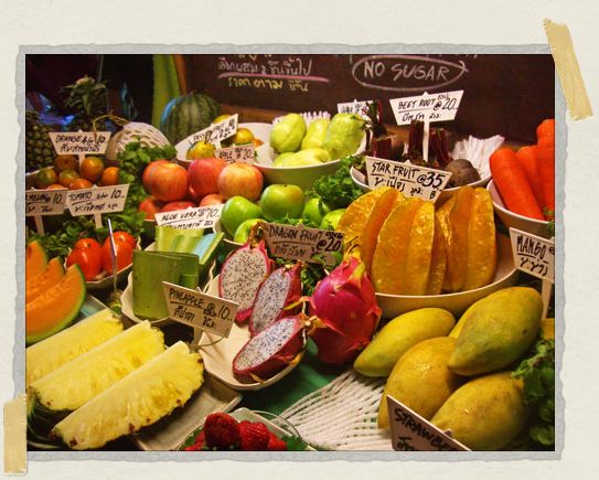 If there's a fruit you want, you can probably find it in Bangkok (including Tim's favorite: dragon fruit, pictured toward the front) 'If there's a fruit you want, you can probably find it in Bangkok (including Tim's favorite: dragon fruit, pictured toward the front)