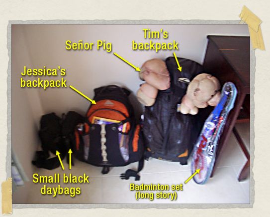 The luggage we carried on our round-the-world trip (ignore the badminton set) 'The luggage we carried on our round-the-world trip (ignore the badminton set)