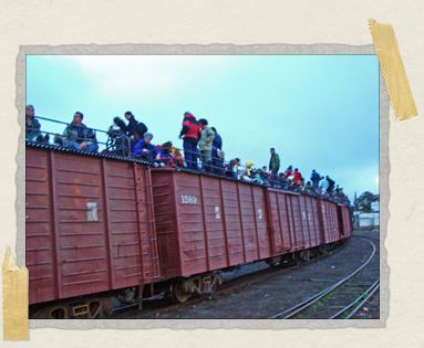 'Riding on the roof of a rickety train