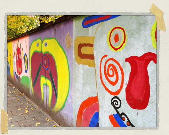 'Some colorful graffiti we passed outside a school